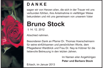 Traueranzeige von Bruno Stock von Odenwälder Echo