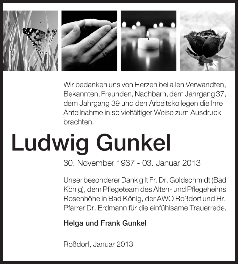  Traueranzeige für Ludwig Gunkel vom 19.01.2013 aus Echo-Zeitungen (Gesamtausgabe)
