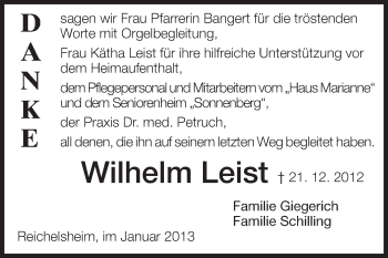 Traueranzeige von Wilhelm Leist von Odenwälder Echo