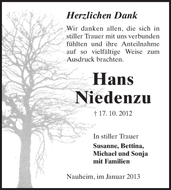 Traueranzeige von Hans Niedenzu von Rüsselsheimer Echo, Groß-Gerauer-Echo, Ried Echo
