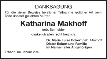 Traueranzeige von Katharina Makhoff von Odenwälder Echo