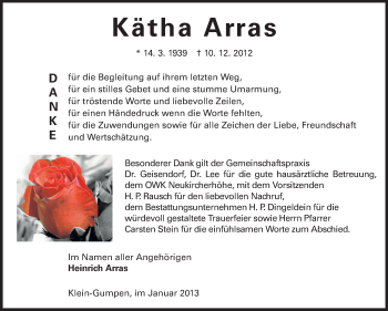 Traueranzeige von Kätha Arras von Echo-Zeitungen (Gesamtausgabe)