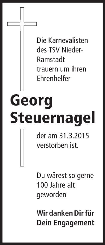 Traueranzeige von Georg Steuernagel von Echo-Zeitungen (Gesamtausgabe)