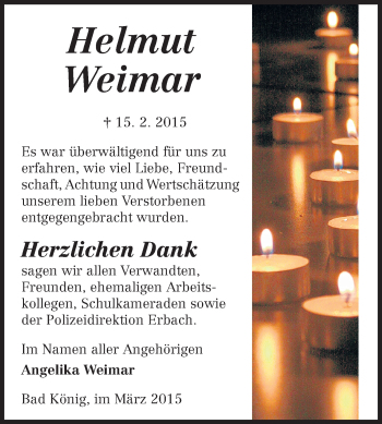 Traueranzeige von Helmut Weimar von Odenwälder Echo