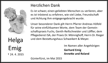 Traueranzeige von Helga Emig von Odenwälder Echo