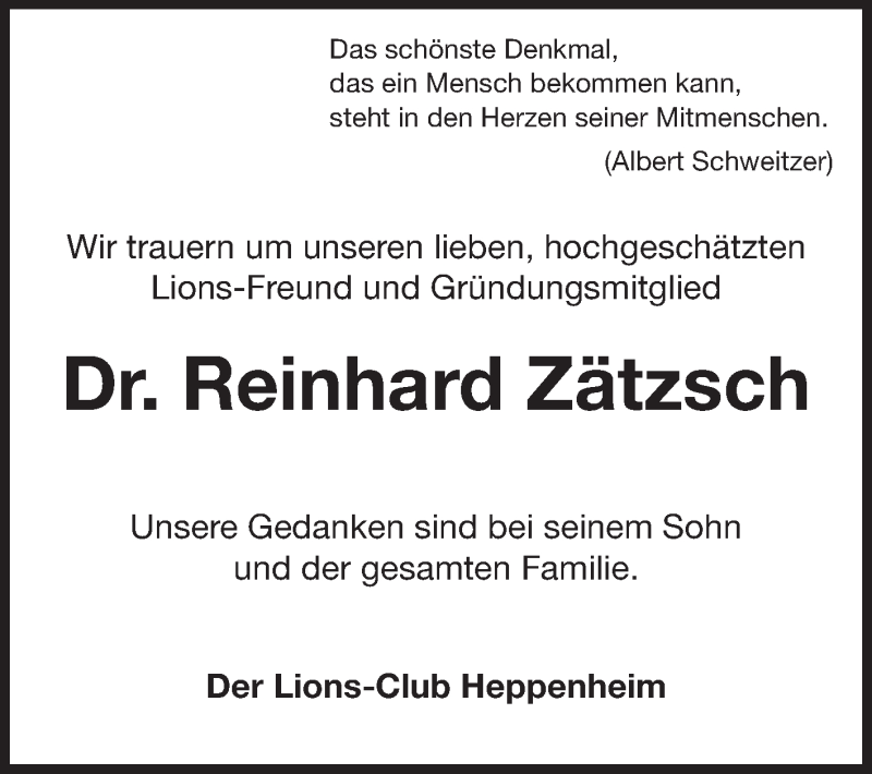  Traueranzeige für Reinhard Zätzsch vom 24.04.2015 aus Starkenburger Echo