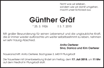 Traueranzeige von Günther Gräf von Echo-Zeitungen (Gesamtausgabe)