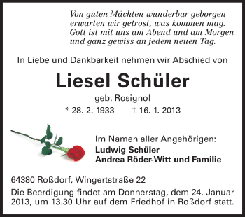 Traueranzeige von Liesel Schüler von Echo-Zeitungen (Gesamtausgabe)