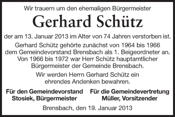 Traueranzeige von Gerhard Schütz von Odenwälder Echo