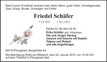 Traueranzeige von Friedel Schäfer von Echo-Zeitungen (Gesamtausgabe)