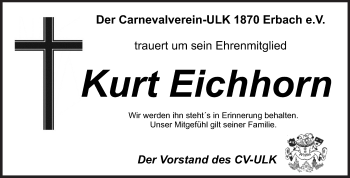 Traueranzeige von Kurt Eichhorn von Odenwälder Echo