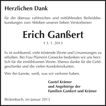 Traueranzeige von Erich Ganßert von Echo-Zeitungen (Gesamtausgabe)