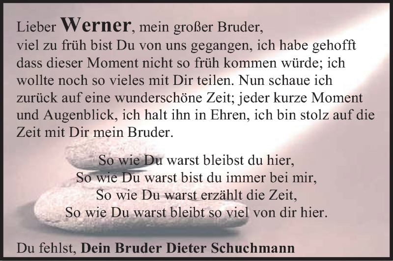  Traueranzeige für Werner Schuchmann vom 23.01.2013 aus Echo-Zeitungen (Gesamtausgabe)