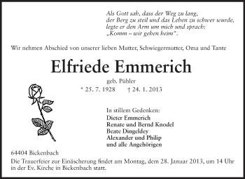 Traueranzeige von Elfriede Emmerich von Echo-Zeitungen (Gesamtausgabe)
