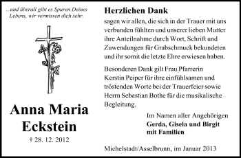 Traueranzeige von Anna Maria Eckstein von Odenwälder Echo