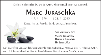 Traueranzeige von Marc Juraschka von Rüsselsheimer Echo, Groß-Gerauer-Echo, Ried Echo