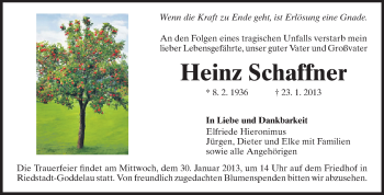 Traueranzeige von Heinz Schaffner von Rüsselsheimer Echo, Groß-Gerauer-Echo, Ried Echo