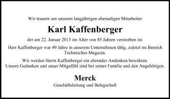 Traueranzeige von Karl Kaffenberger von Echo-Zeitungen (Gesamtausgabe)