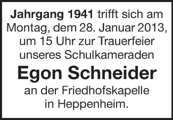 Traueranzeige von Egon Schneider von Starkenburger Echo