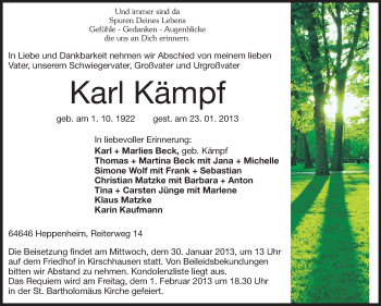 Traueranzeige von Karl Kämpf von Starkenburger Echo