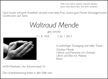 Traueranzeige von Waltraud Mende von Echo-Zeitungen (Gesamtausgabe)