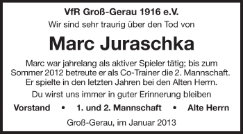 Traueranzeige von Marc Juraschka von Rüsselsheimer Echo, Groß-Gerauer-Echo, Ried Echo
