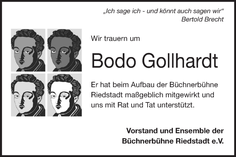  Traueranzeige für Bodo Gollhardt vom 30.01.2013 aus Rüsselsheimer Echo, Groß-Gerauer-Echo, Ried Echo