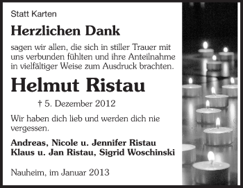 Traueranzeige von Helmut Ristau von Rüsselsheimer Echo, Groß-Gerauer-Echo, Ried Echo
