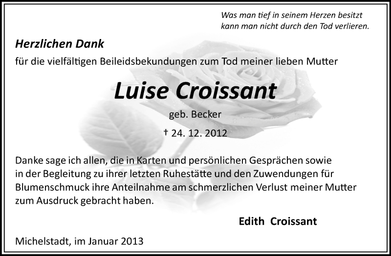  Traueranzeige für Luise Croissant vom 31.01.2013 aus Odenwälder Echo