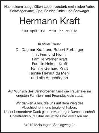 Traueranzeige von Hermann Kraft von Rüsselsheimer Echo, Groß-Gerauer-Echo, Ried Echo