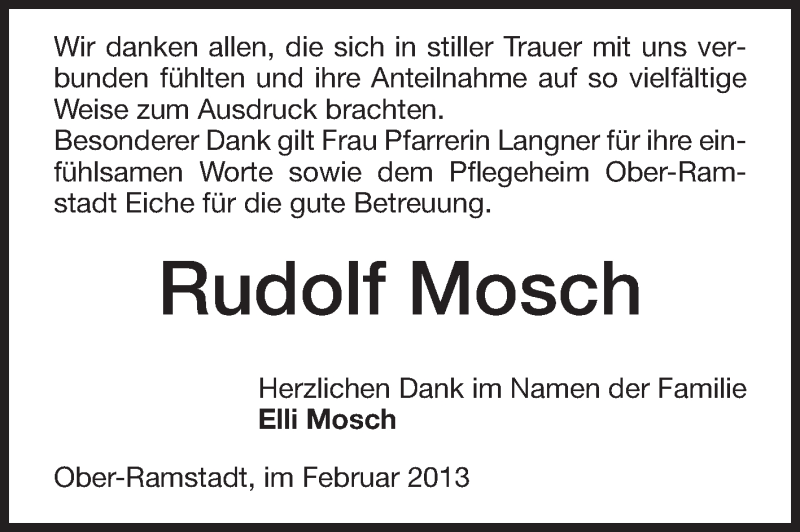  Traueranzeige für Rudolf Mosch vom 02.02.2013 aus Darmstädter Echo, Odenwälder Echo, Rüsselsheimer Echo, Groß-Gerauer-Echo, Ried Echo