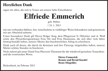 Traueranzeige von Elfriede Emmerich von Echo-Zeitungen (Gesamtausgabe)