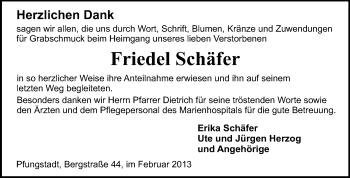 Traueranzeige von Friedel Schäfer von Echo-Zeitungen (Gesamtausgabe)