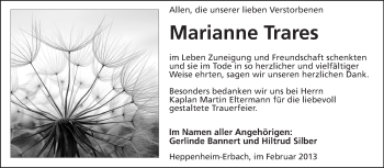 Traueranzeige von Marianne Trares von Starkenburger Echo
