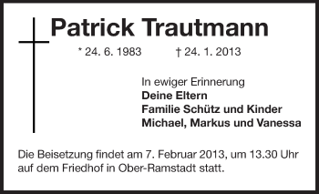 Traueranzeige von Patrick Trautmann von Echo-Zeitungen (Gesamtausgabe)