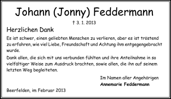 Traueranzeige von Johann Feddermann von Odenwälder Echo