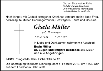 Traueranzeige von Gisela Müller von Echo-Zeitungen (Gesamtausgabe)