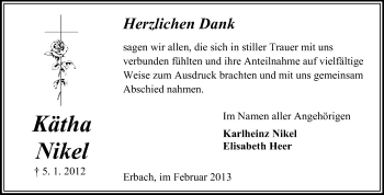 Traueranzeige von Kätha Nikel von Odenwälder Echo