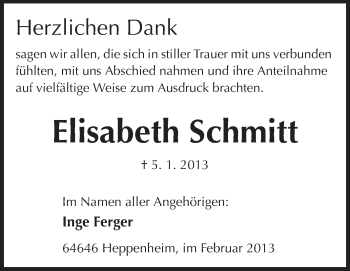 Traueranzeige von Elisabeth Schmitt von Starkenburger Echo