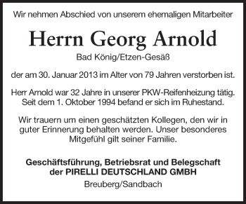 Traueranzeige von Georg Arnold von Odenwälder Echo