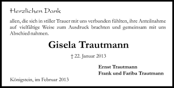 Traueranzeige von Gisela Trautmann von Rüsselsheimer Echo, Groß-Gerauer-Echo, Ried Echo