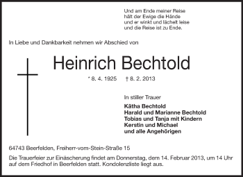 Traueranzeige von Heinrich Bechtold von Odenwälder Echo