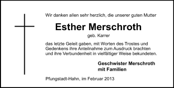 Traueranzeige von Esther Merschroth von Echo-Zeitungen (Gesamtausgabe)