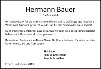 Traueranzeige von Hermann Bauer von Echo-Zeitungen (Gesamtausgabe)