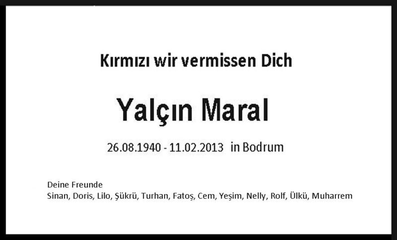  Traueranzeige für Yalcin Maral vom 16.02.2013 aus Echo-Zeitungen (Gesamtausgabe)