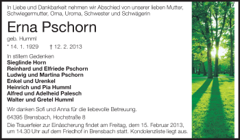 Traueranzeige von Erna Pschorn von Odenwälder Echo