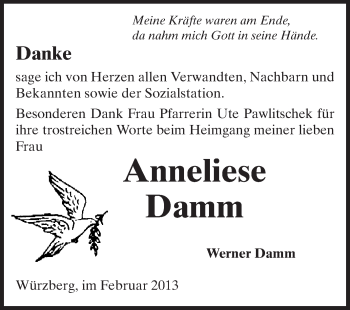 Traueranzeige von Anneliese Damm von Odenwälder Echo