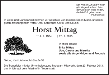 Traueranzeige von Horst Mittag von Rüsselsheimer Echo, Groß-Gerauer-Echo, Ried Echo