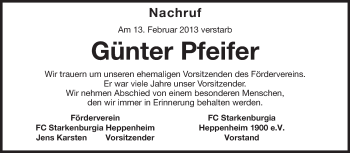 Traueranzeige von Günter Pfeifer von Starkenburger Echo