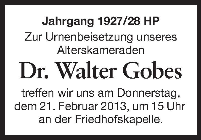  Traueranzeige für Walter Gobes vom 19.02.2013 aus Starkenburger Echo